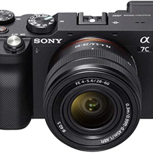 Sony Alpha a7C Compact Mirrorless Camera with FE 28–60 mm F4–5.6 Lens & Additional Accessories (Extra Batteries, 2X 64GB SDXC Memory Card, Gadget Bag, Monopod - 11 Items)