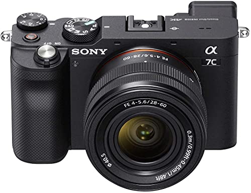 Sony Alpha a7C Compact Mirrorless Camera with FE 28–60 mm F4–5.6 Lens & Additional Accessories (Extra Batteries, 2X 64GB SDXC Memory Card, Gadget Bag, Monopod - 11 Items)