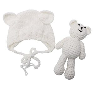 ecyc newborn baby bear hat beanie with bear dolls photography accessories,white