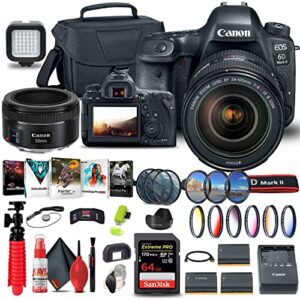 canon eos 6d mark ii dslr camera with 24-105mm f/4l ii lens (1897c009) + canon ef 50mm lens + 64gb memory card + color filter kit + case + corel photo software + 2 x lpe6 battery + more (renewed)