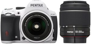 pentax k-50 16mp digital slr camera kit with da l 18-55mm wr f3.5-5.6 and 50-200mm wr lenses (white) – international version