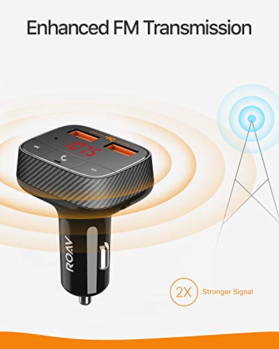 Anker Roav SmartCharge F0 Bluetooth FM Transmitter for Car, Audio Adapter and Receiver, Hands-Free Calling, MP3 Car Charger with 2 USB Ports, PowerIQ, and AUX Output (No Dedicated App)