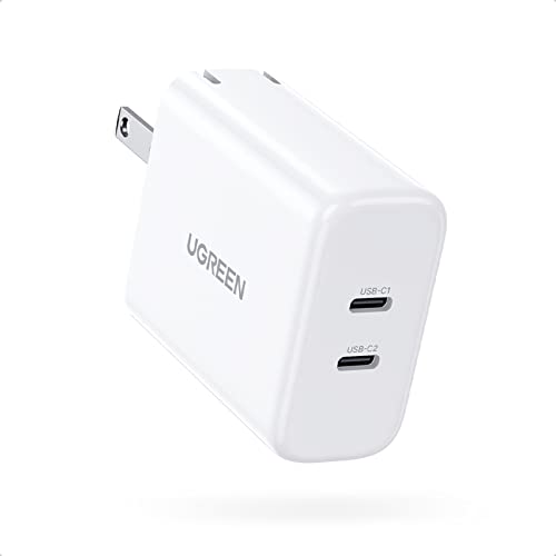 UGREEN 40W Dual Port USB C Charger Block with Foldable Plug, PD USB-C Power Adapter, Compatible with iPhone 14/iPhone 14 Pro Max, iPhone 13/12/11,iPad Mini/Pro, Airpods, Apple Watch, S22/S20