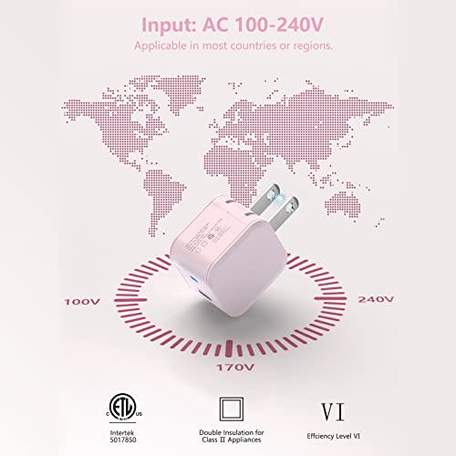 USB C Wall Charger Block 20W,Weduda Fasting Charging Block with Foldable Plug Compatible with iPhone 14/13/12/11/Plus/Mini/Pro/Pro Max,iPad Air/Mini, Samsang Galaxy S21/S21 Ultra/S22/S22 Ultra(Pink)