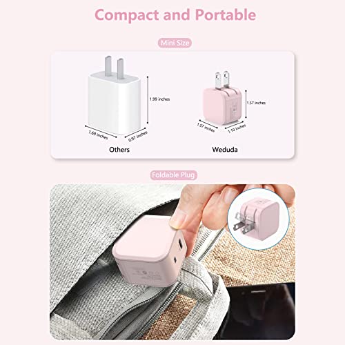 USB C Wall Charger Block 20W,Weduda Fasting Charging Block with Foldable Plug Compatible with iPhone 14/13/12/11/Plus/Mini/Pro/Pro Max,iPad Air/Mini, Samsang Galaxy S21/S21 Ultra/S22/S22 Ultra(Pink)