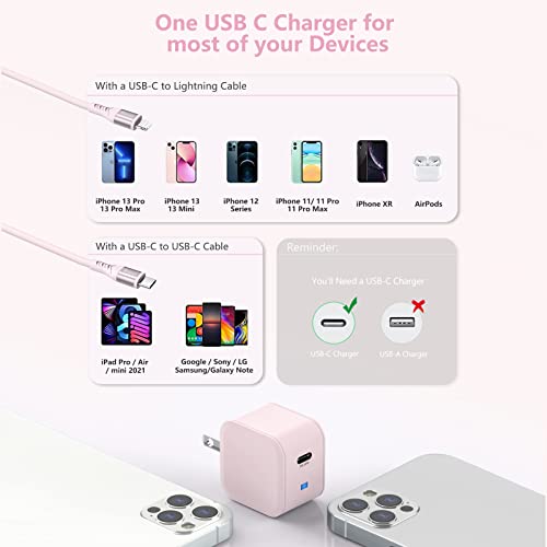 USB C Wall Charger Block 20W,Weduda Fasting Charging Block with Foldable Plug Compatible with iPhone 14/13/12/11/Plus/Mini/Pro/Pro Max,iPad Air/Mini, Samsang Galaxy S21/S21 Ultra/S22/S22 Ultra(Pink)