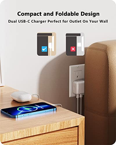 USB-C iPhone Fast Charger,PD 3.0 35W Dual USB-C Port Power Adapter,Cell Phone Wall Charger+USB-C to USB-C/Lightning Cable,Compatible with iPhone 14/13/12/11 /Pro/Max/Se/X/Xr/Xs/8 /8plus /iPad…