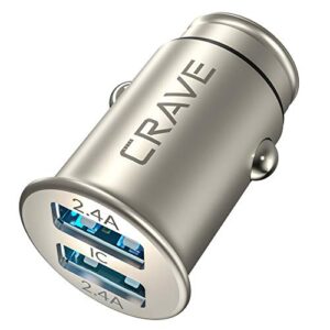 crave metal car charger [24w 4.8a 2 port dual usb] zinc alloy universal compact 12 volt charger, smart charge ic technology