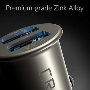 Crave Metal Car Charger [24W 4.8A 2 Port Dual USB] Zinc Alloy Universal Compact 12 Volt Charger, Smart Charge IC Technology