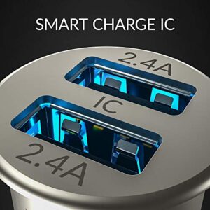 Crave Metal Car Charger [24W 4.8A 2 Port Dual USB] Zinc Alloy Universal Compact 12 Volt Charger, Smart Charge IC Technology