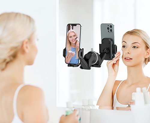 BEATYLIFE Car Phone Holder Mirror Shower Phone Holder, 2 Pack Reusable Non-Residue Phone Mount for Kitchen Bathroom Wall Makeup YouTube Video TikTok, Compatible with All Phones