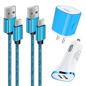 usb fast charger kit for google pixel 7/6pro/6a/5/4/4a/4xl/3/3a/3xl/2, wall charger plug + car phone charger + 2x nylon-braided usb a to usb c cables (3ft) for samsung galaxy s23,s22 ultra,s21,s20,a33