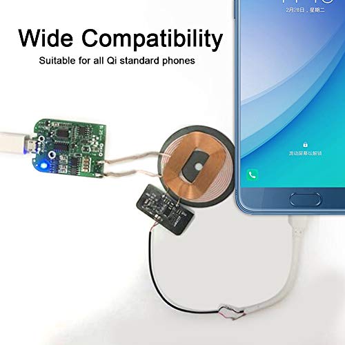 DIY Qi Wireless Charging Receiver Module Ultra Thin Wireless Charging Receiver Module Circuit Board Coil Charger, 5V 1A, Plug and Play