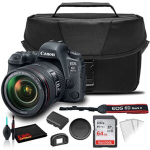 canon eos 6d mark ii dslr camera with 24-105mm f/4l ii lens (1897c009), eos bag, sandisk ultra 64gb card, care and cleaning set and more (renewed)