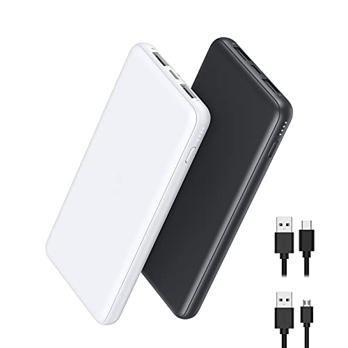 Portable Charger 2-Pack 10000mAh Power Bank High Capacity Power Bank Ultra Slim External Phone Battery Pack with Dual Input & Output for iPhone 12 Pro, Galaxy S10, Pixel 4, (Black + White)