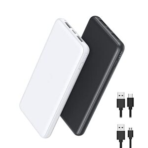portable charger 2-pack 10000mah power bank high capacity power bank ultra slim external phone battery pack with dual input & output for iphone 12 pro, galaxy s10, pixel 4, (black + white)