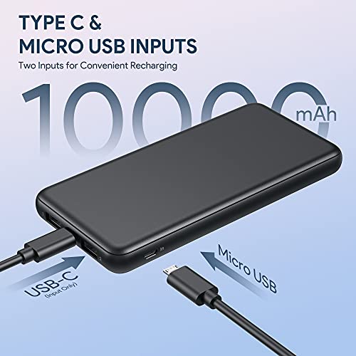 Portable Charger 2-Pack 10000mAh Power Bank High Capacity Power Bank Ultra Slim External Phone Battery Pack with Dual Input & Output for iPhone 12 Pro, Galaxy S10, Pixel 4, (Black + White)