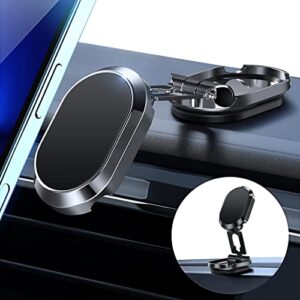 JTRSL Folding Magnetic Phone Holder,【Super Magnet】【with 2 Metal Plates】 Car Magnetic Phone Holder,【360° Rotation】 Universal Dashboard Car Holder for iPhone,Samsung and Other Phones (Black)