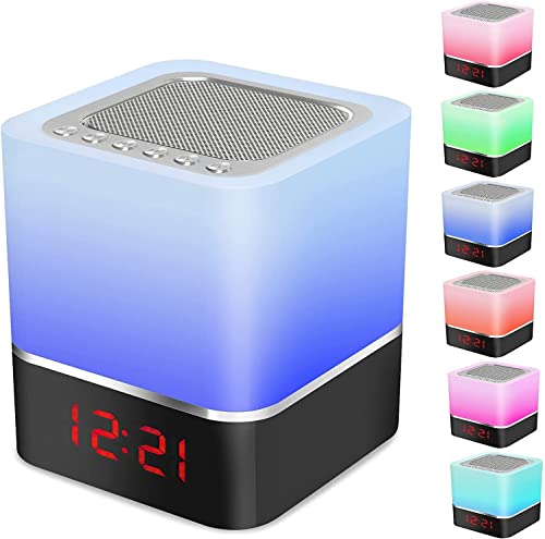 YONGYAO Night Lights Bluetooth Speaker, Alarm Clock Bluetooth Speaker, Dimmable Multi-Color Changing Bedside Lamp, Touch Sensor Wireless Speaker with Lights, USB/MicroSD/AUX Support