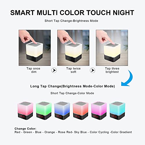YONGYAO Night Lights Bluetooth Speaker, Alarm Clock Bluetooth Speaker, Dimmable Multi-Color Changing Bedside Lamp, Touch Sensor Wireless Speaker with Lights, USB/MicroSD/AUX Support