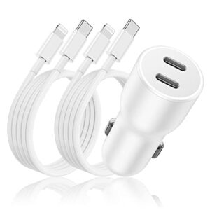 iphone car charger fast charging, [apple mfi certified] 45w dual usb c car charger cigarette lighter with 2pack usb c to lightning cable cord,apple car charger for iphone 14/13/12/11 pro max plus ipad