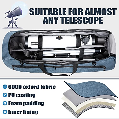 GoHimal Shock-Absorbent Telescope Bag–Multipurpose Telescope Carrying Case with Adjustable Shoulder Strap and Storage & Carrying Case for Tripod and Accessories for Celestron Telescope （30inches）