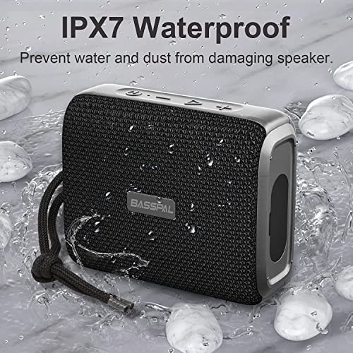 Basspal Bluetoth Speaker, IPX7 Waterproof Shower Speakers with 10W Stereo Sound, 12 Hours Playtime Portable Speaker with Bluetooth 5.0, Built-in Mic, Lanyard, Hiking Camping Travel & Shower