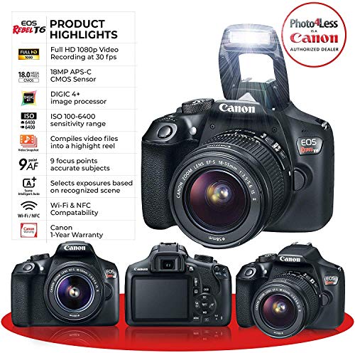 Canon EOS Rebel T6 Digital SLR Camera Kit with EF-S 18-55mm f/3.5-5.6 IS II Lens (Black)