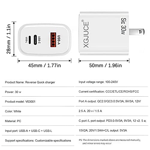 30W USB C Charger,Charger Block 3 Ports PD QC 3.0 Fast Charger Type Phone Brick Charger,Foldable Power Adapter USB Cable with USB-C to Lightning Cable for MacBook Pro Air/iPhone 14/13/12/11/iPad Pro