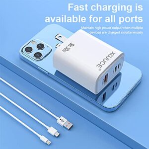 30W USB C Charger,Charger Block 3 Ports PD QC 3.0 Fast Charger Type Phone Brick Charger,Foldable Power Adapter USB Cable with USB-C to Lightning Cable for MacBook Pro Air/iPhone 14/13/12/11/iPad Pro