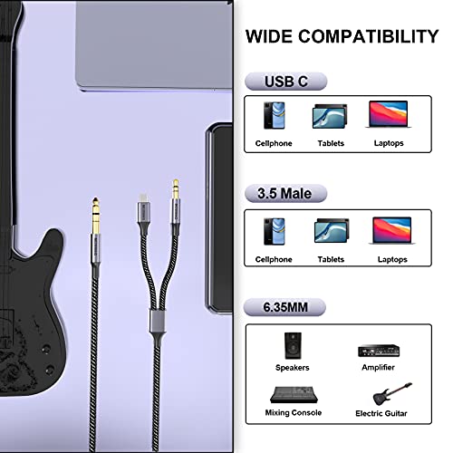 MOSWAG 6.35mm Male to 3.5mm Male TRS Stereo Audio Cable 3.28FT/1Meter,USB C to 6.35mm 1/4 inch TRS Cable Compatible for iPod Laptop Home Theater Devices Amplifiers