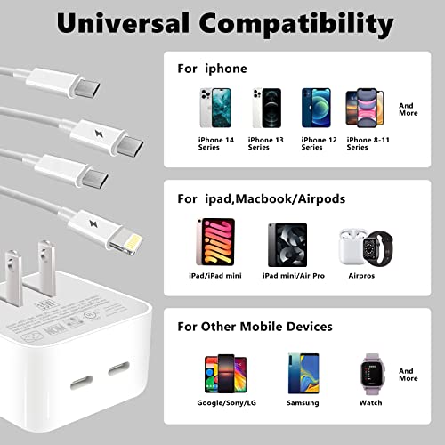 ZTTXL 35W USB C Charger Block, Dual USB-C Port Compact Power Adapter, PD 3.0​​​​ Fast Wall Charger 2Pcs 5FT C to L, C to C for iPhone14 Pro/14 Pro Max/iPhone13/Samsung/iPad/Speaker/AirPods and etc