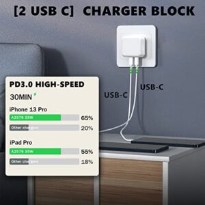 ZTTXL 35W USB C Charger Block, Dual USB-C Port Compact Power Adapter, PD 3.0​​​​ Fast Wall Charger 2Pcs 5FT C to L, C to C for iPhone14 Pro/14 Pro Max/iPhone13/Samsung/iPad/Speaker/AirPods and etc