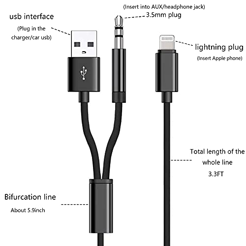 DCNETWORK Lightning to 3.5mm Aux Cord Audio Jack 2 in 1 Charging Audio Cable Works with Car Stereo Speaker Headphone iPhone to 3.5mm Stereo Aux Cable Compatible with iPhone 13/12/11/X/8(3.3FT)
