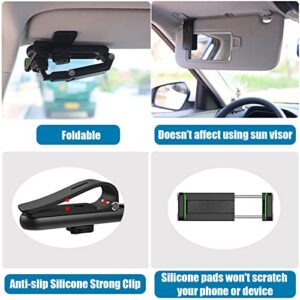 Sun Visor Phone Holder for Car, Multifunctional 360° Rotating Sun Visor Cell Phone Holder, Universal Retractable Rearview Mirror Steering Wheel Phone Clip Mount Compatible with iPhone/Samsung/Android