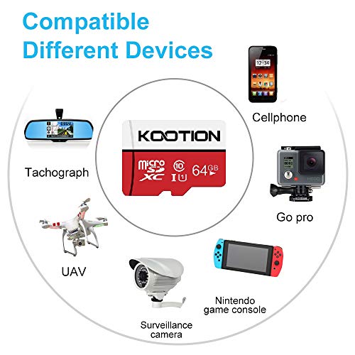 KOOTION 64GB Micro SD Card Class 10 TF Card UHS-1 MicroSDXC Memory Card, U1, C10, High-Speed 64GB TF Card for Smartphone/Bluetooth Speaker/Drone/Camera/PC/VR