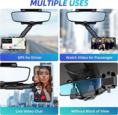 Phone Mount for Cars, 360°Rotatable and Retractable Car Phone Holder Mount Multifunctional Rearview Mirror Phone Holder Car Adjustable Cell Phone Holder for iPhone,Samsung,Huawei and All Smartphones