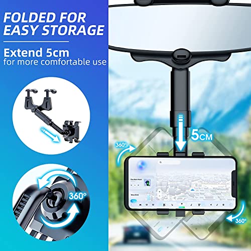 Phone Mount for Cars, 360°Rotatable and Retractable Car Phone Holder Mount Multifunctional Rearview Mirror Phone Holder Car Adjustable Cell Phone Holder for iPhone,Samsung,Huawei and All Smartphones