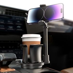 lisen cup holder expander phone mount for car tough 2-in-1 cup phone holder for car mount, adjustable base & clamp cell phone holder for car fit car, truck, suv, tesla, fit all iphone & android