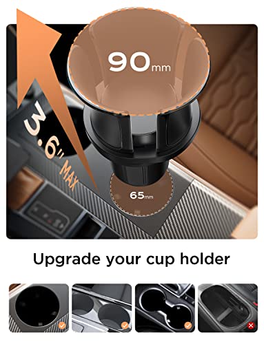 LISEN Cup Holder Expander Phone Mount for Car Tough 2-in-1 Cup Phone Holder for Car Mount, Adjustable Base & Clamp Cell Phone Holder for Car Fit Car, Truck, SUV, Tesla, Fit All iPhone & Android