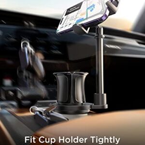 LISEN Cup Holder Expander Phone Mount for Car Tough 2-in-1 Cup Phone Holder for Car Mount, Adjustable Base & Clamp Cell Phone Holder for Car Fit Car, Truck, SUV, Tesla, Fit All iPhone & Android