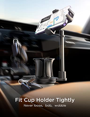 LISEN Cup Holder Expander Phone Mount for Car Tough 2-in-1 Cup Phone Holder for Car Mount, Adjustable Base & Clamp Cell Phone Holder for Car Fit Car, Truck, SUV, Tesla, Fit All iPhone & Android