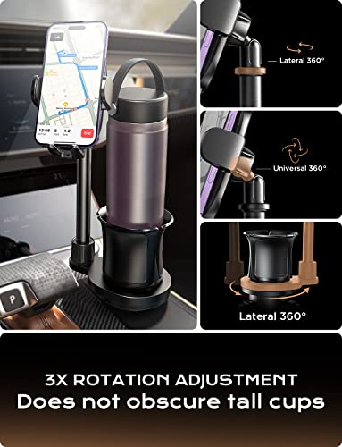 LISEN Cup Holder Expander Phone Mount for Car Tough 2-in-1 Cup Phone Holder for Car Mount, Adjustable Base & Clamp Cell Phone Holder for Car Fit Car, Truck, SUV, Tesla, Fit All iPhone & Android