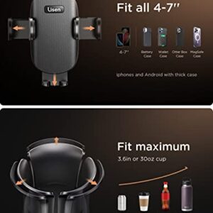 LISEN Cup Holder Expander Phone Mount for Car Tough 2-in-1 Cup Phone Holder for Car Mount, Adjustable Base & Clamp Cell Phone Holder for Car Fit Car, Truck, SUV, Tesla, Fit All iPhone & Android