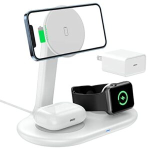 magnetic wireless charging stand with 20w pd adapter, teryth 3 in 1 wireless charging station dock for iphone 13, 12, pro, pro max, mini, apple watch 7/se/6/5/4/3/2, airpods pro/3/2