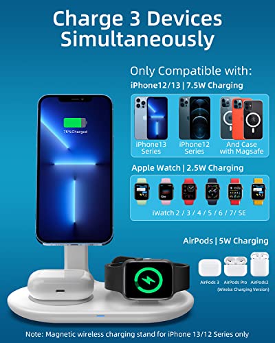 Magnetic Wireless Charging Stand with 20W PD Adapter, TERYTH 3 in 1 Wireless Charging Station Dock for iPhone 13, 12, Pro, Pro Max, Mini, Apple Watch 7/SE/6/5/4/3/2, AirPods Pro/3/2