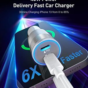 iPhone Car Charger [Apple MFi Certified],HOSOW 40W USB C Car Charger Dual Port PD Fast Charging Car Adapter with 2x Type C to Lightning Cable for iPhone 14 13 12 Pro Max/Mini/11/XS/XR/X/8 Plus/iPad/SE