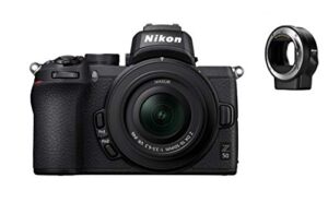 nikon z50 + z dx 16-50mm + ftz mirrorless camera kit (209-point hybrid af, high speed image processing, 4k uhd movies, high resolution lcd monitor) voa050k004