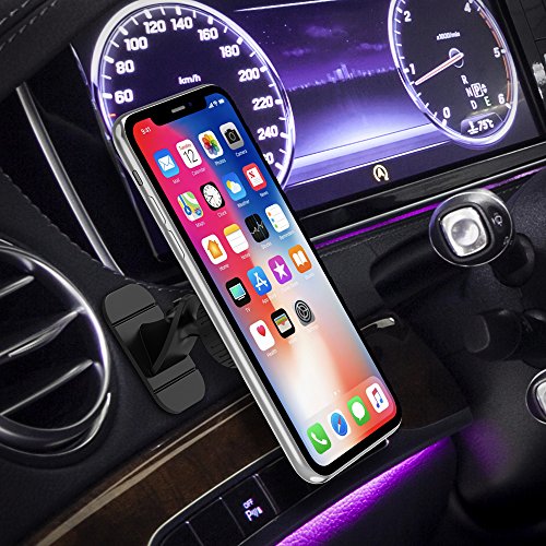 Trianium Magnetic Dash Car Mount Phone Holder Desk Stand Compatible with iPhone, Samsung, Huawei, Nokia, LG, Moto Smartphone, Stick-on Dashboard 3M-Adhesive Bendable Base and Metal Plate Included