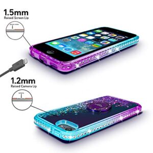 iPod Touch 7 Case, iPod Touch 6 Case, iPod Touch 5 Case, Silverback Girls Women Moving Liquid Holographic Glitter Case with Kickstand,Bling Diamond Case for Apple iPod Touch 6th / 5th 7th Gen -PR